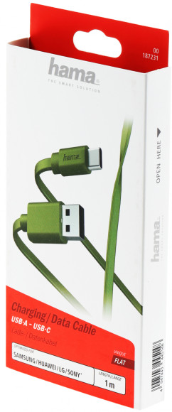 Кабель Hama 00187231 USB (m)-USB Type-C (m) 1м зеленый плоский
