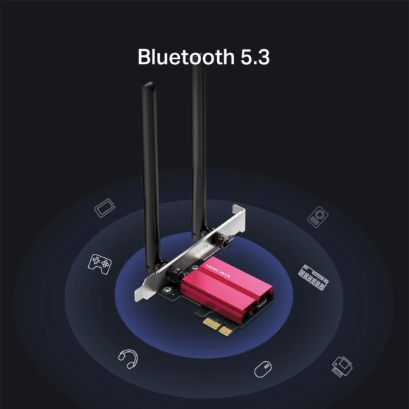 Сетевой адаптер Wi-Fi + Bluetooth Mercusys MA86XE AXE5400 PCI Express (ант.внеш.несъем.) 2ант.