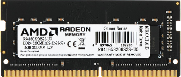 Память DDR4 16GB 3200MHz AMD R9416G3206S2S-UO R9 OEM PC4-25600 CL22 SO-DIMM 260-pin 1.2В OEM