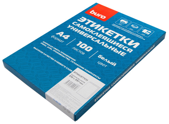 Этикетки Buro A4 210x297мм 1шт на листе/100л./белый матовое самоклей. универсальная Этикетки Buro A4 210x297мм 1шт на листе/100л./белый матовое самоклей. универсальная