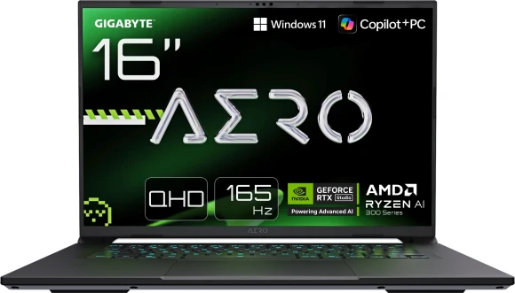 Ноутбук Gigabyte Aero X16 2WH Ryzen AI 9 HX 370 32Gb SSD1Tb NVIDIA GeForce RTX 5070 8Gb 16" IPS QHD+ (2560x1600) Windows 11 Home silver WiFi BT Cam (2WHA3KZC64DH)