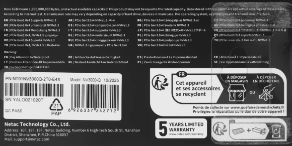Накопитель SSD Netac PCIe 3.0 x4 2TB NT01NV3000Q-2T0-E4X M.2 2280
