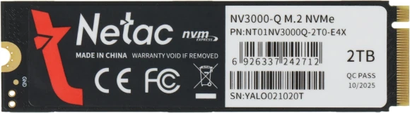 Накопитель SSD Netac PCIe 3.0 x4 2TB NT01NV3000Q-2T0-E4X M.2 2280
