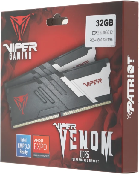 Память DDR5 2x16Gb 6200MHz Patriot PVV532G620C40K Viper Venom RTL Gaming PC5-49600 CL40 DIMM 288-pin 1.35В kit с радиатором Ret