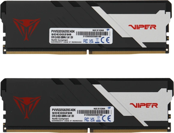 Память DDR5 2x16Gb 6200MHz Patriot PVV532G620C40K Viper Venom RTL Gaming PC5-49600 CL40 DIMM 288-pin 1.35В kit с радиатором Ret