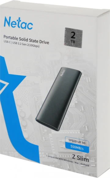 Накопитель SSD Netac USB-C 2TB NT01ZSLIM-002T-32BK Z Slim черный Накопитель SSD Netac USB-C 2TB NT01ZSLIM-002T-32BK Z Slim черный