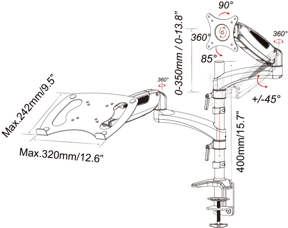 Кронштейн для монитора/ноутбука Cactus CS-VM-LH08-AL серебряный 13"-32" макс.16кг настольный поворот и наклон Кронштейн для монитора/ноутбука Cactus CS-VM-LH08-AL серебряный 13"-32" макс.16кг настольный поворот и наклон