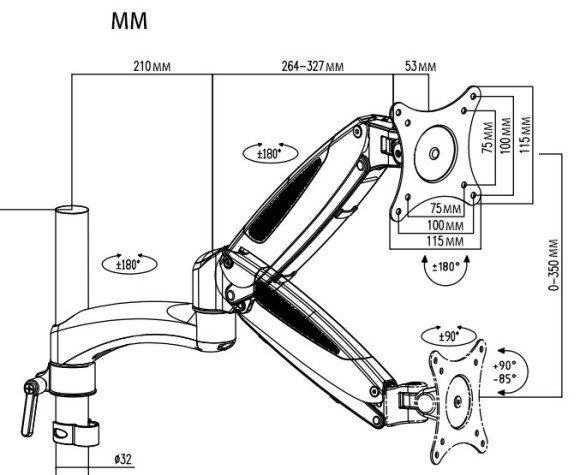 Кронштейн для монитора/ноутбука Cactus CS-VM-LH08-AL серебряный 13"-32" макс.16кг настольный поворот и наклон Кронштейн для монитора/ноутбука Cactus CS-VM-LH08-AL серебряный 13"-32" макс.16кг настольный поворот и наклон