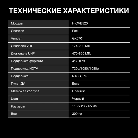 Ресивер DVB-T2 Hyundai H-DVB520 черный Ресивер DVB-T2 Hyundai H-DVB520 черный