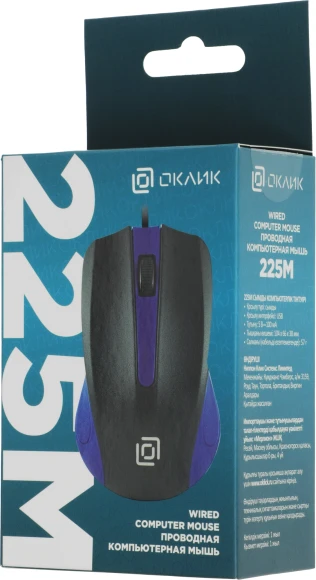 Мышь Оклик 225M черный/синий оптическая 1200dpi USB 3but (288233)