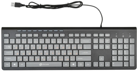Клавиатура Оклик 480M черный/серый USB slim Multimedia (1067199) кабель 1.5м