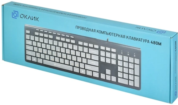 Клавиатура Оклик 480M черный/серый USB slim Multimedia (1067199) кабель 1.5м
