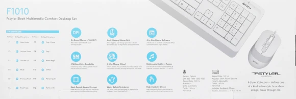 Клавиатура + мышь A4Tech Fstyler F1010 клав:белый/серый мышь:белый/серый USB Multimedia (F1010 WHITE)