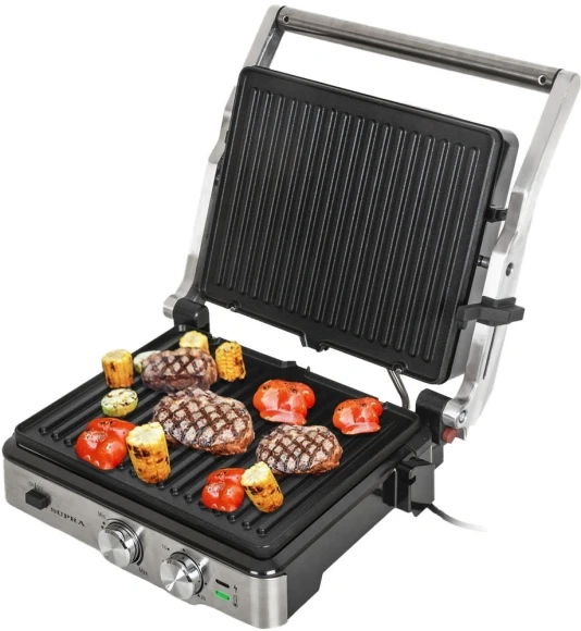 Электрогриль Supra GS-7620 2000Вт черный/серебристый