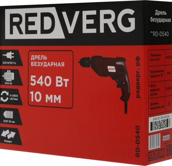 Дрель безударная RedVerg RD-D540 540Вт патрон:быстрозажимной реверс