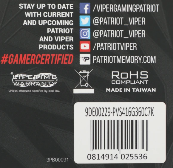 Память DDR4 2x8GB 3600MHz Patriot PVS416G360C7K Viper Steel RTL Gaming PC4-28800 CL17 DIMM UDIMM 288-pin 1.35В dual rank с радиатором Ret