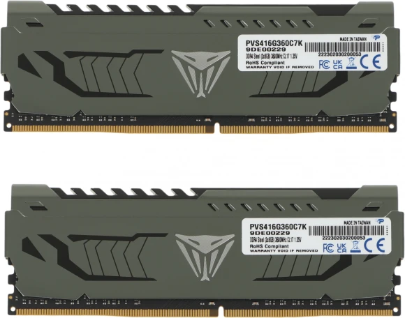 Память DDR4 2x8GB 3600MHz Patriot PVS416G360C7K Viper Steel RTL Gaming PC4-28800 CL17 DIMM UDIMM 288-pin 1.35В dual rank с радиатором Ret