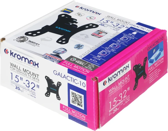 Кронштейн для телевизора Kromax GALACTIC-10 черный 15"-32" макс.20кг настенный поворот и наклон
