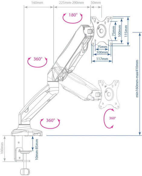 Кронштейн для мониторов Arm Media LCD-T21w белый 15"-32" макс.6.5кг настольный поворот и наклон верт.перемещ. Кронштейн для мониторов Arm Media LCD-T21w белый 15"-32" макс.6.5кг настольный поворот и наклон верт.перемещ.