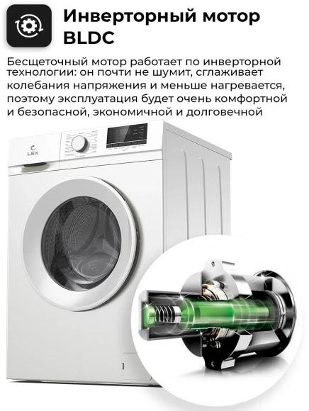 Стиральная машина Lex LWM10012WID класс: A+++ загр.фронтальная макс.:10кг белый инвертор