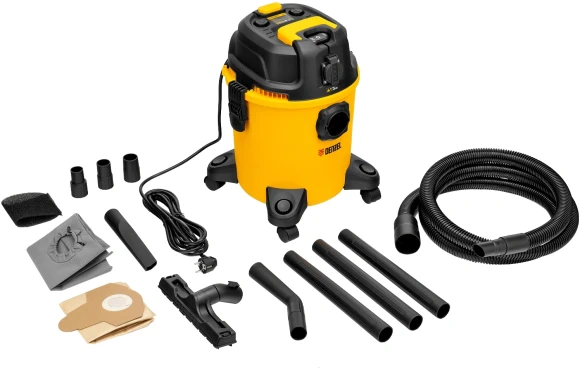 Строительный пылесос Denzel RVC20 1400Вт (уборка: сухая/сбор воды/выдув) желтый