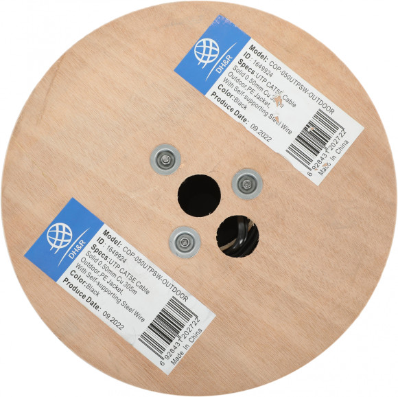 Кабель сетевой Ningbo UTP 4 пары cat.5E solid 0.5мм Cu molded 305м черный outdoor стальной трос