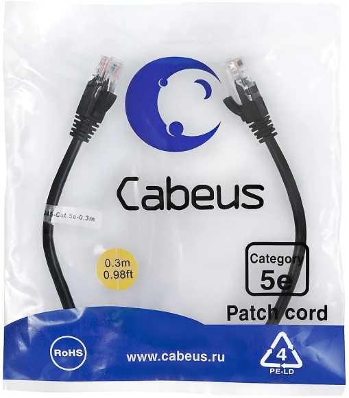 Патч-корд Cabeus PC-UTP-RJ45-CAT.5E-1M-BK U/UTP RJ-45 вил.-вилка RJ-45 кат.5E 1м черный ПВХ Патч-корд Cabeus PC-UTP-RJ45-CAT.5E-1M-BK U/UTP RJ-45 вил.-вилка RJ-45 кат.5E 1м черный ПВХ