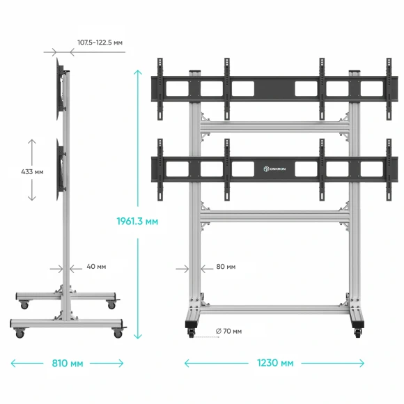 Подставка для телевизора Onkron FSPRO2L-22 серебристый 40"-55" макс.200кг напольный мобильный Подставка для телевизора Onkron FSPRO2L-22 серебристый 40"-55" макс.200кг напольный мобильный