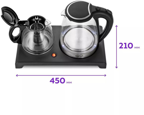 Чайный набор Kitfort КТ-6180 2л. 1500Вт черный корпус: стекло/пластик