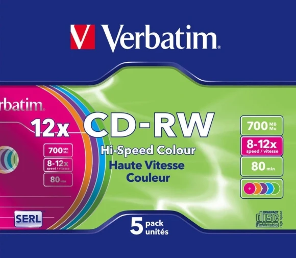 Диск CD-RW Verbatim 700Mb 12x Slim case (5шт) Color (43167) Диск CD-RW Verbatim 700Mb 12x Slim case (5шт) Color (43167)