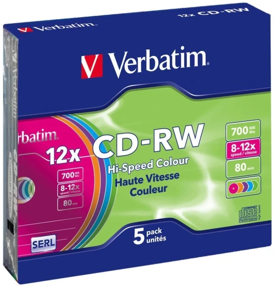 Диск CD-RW Verbatim 700Mb 12x Slim case (5шт) Color (43167) Диск CD-RW Verbatim 700Mb 12x Slim case (5шт) Color (43167)