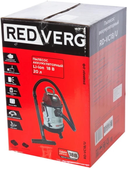 Строительный пылесос RedVerg RD-VC18/U 400Вт (уборка: сухая/сбор воды) черный