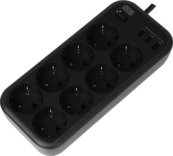 Сетевой фильтр Powercom SP-08 USB03AB 1.8м 1.8м (8 розеток) черный (коробка) Сетевой фильтр Powercom SP-08 USB03AB 1.8м 1.8м (8 розеток) черный (коробка)