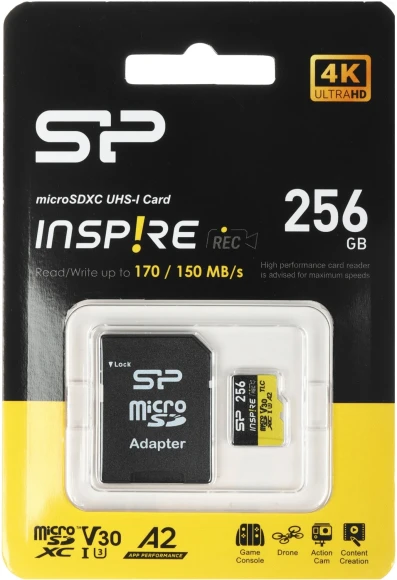 Флеш карта microSDXC 256GB Silicon Power SP256GBSTXLA2V1N Inspire V30 A2 w/o adapter