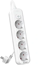 Сетевой фильтр Deli ET434 1.8м (4 розетки) белый (пакет ПЭ)