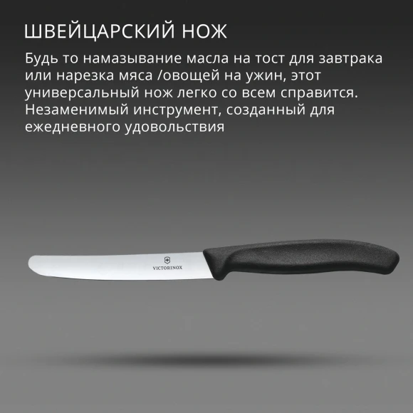 Нож кухонный Victorinox Swiss Classic (6.7803) стальной столовый для овощей лезв.110мм прямая заточка черный