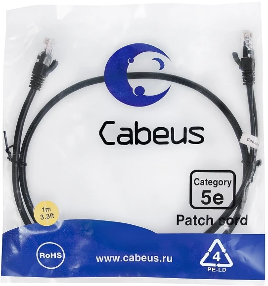 Патч-корд Cabeus PC-UTP-RJ45-CAT.5E-3M-BK U/UTP RJ-45 вил.-вилка RJ-45 кат.5E 3м черный ПВХ Патч-корд Cabeus PC-UTP-RJ45-CAT.5E-3M-BK U/UTP RJ-45 вил.-вилка RJ-45 кат.5E 3м черный ПВХ