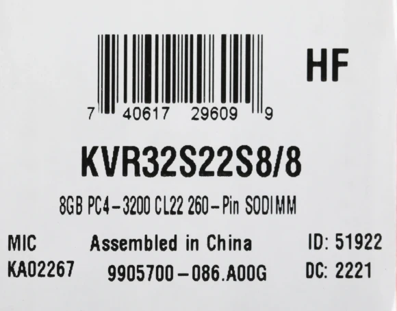 Память DDR4 8Gb 3200MHz Kingston KVR32S22S8/8 VALUERAM RTL PC4-25600 CL22 SO-DIMM 260-pin 1.2В single rank Ret Память DDR4 8Gb 3200MHz Kingston KVR32S22S8/8 VALUERAM RTL PC4-25600 CL22 SO-DIMM 260-pin 1.2В single rank Ret