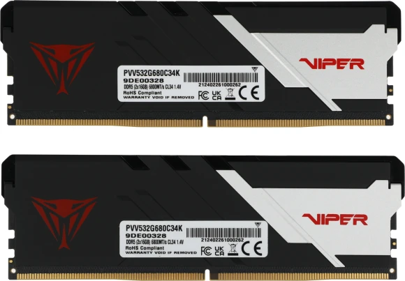 Память DDR5 2x16Gb 6800MHz Patriot PVV532G680C34K Viper Venom RTL Gaming PC5-54400 CL34 DIMM 288-pin 1.4В с радиатором Ret
