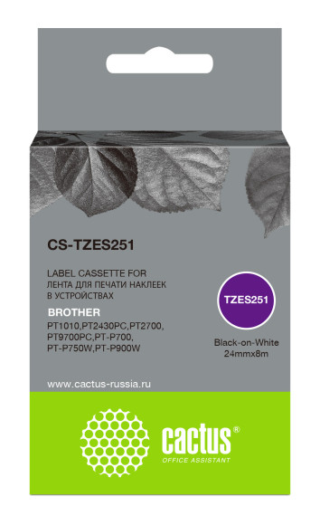 Картридж ленточный Cactus CS-TZES251 TZe-S251 черный на белом 24x8 для Brother 1010/1280/1280VP/2700VP