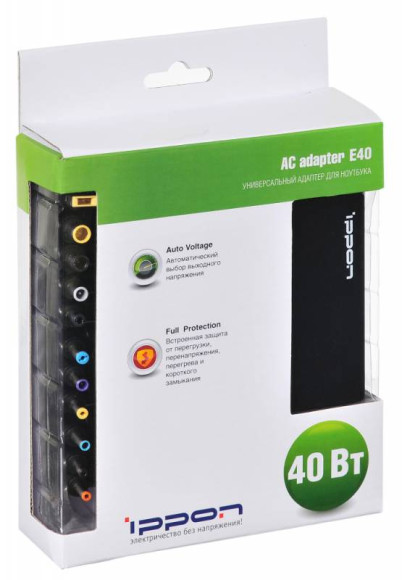 Блок питания Ippon E40 автоматический 40W 18.5V-20V 11-коннект. 0.7A от бытовой электросети LED индикатор Блок питания Ippon E40 автоматический 40W 18.5V-20V 11-коннект. 0.7A от бытовой электросети LED индикатор